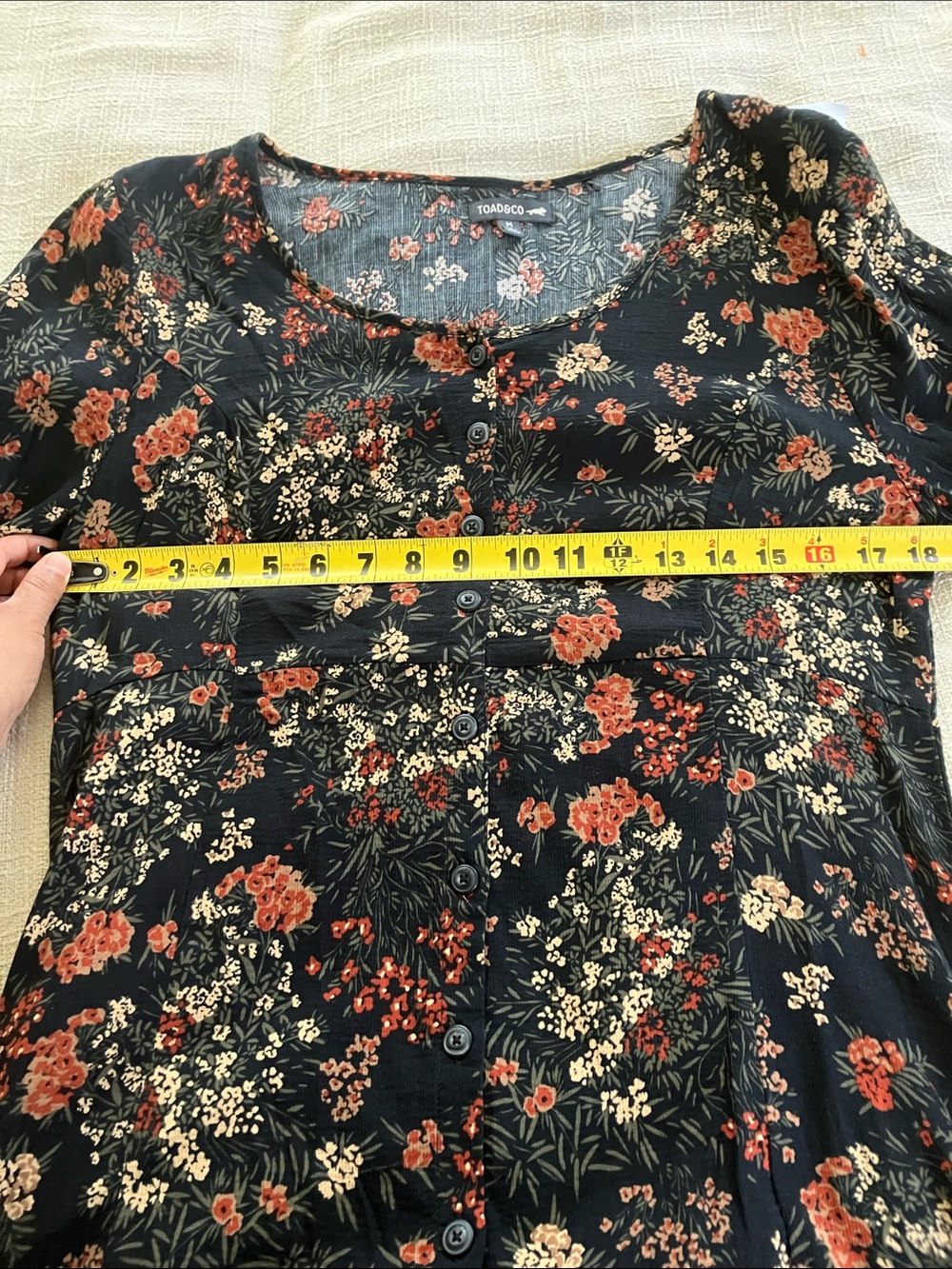 Toad &Co Manzana Button Up Organic Cotton Black Floral Midi Dress Size M - Picture 8 of 11